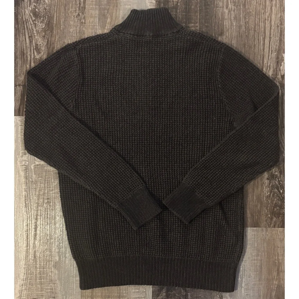 Eddie Bauer Sweater Mens Medium Black Waffle Knit Quarter Zip Cotton Pullover